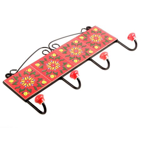 Red Yellow Floral Tiles Hooks